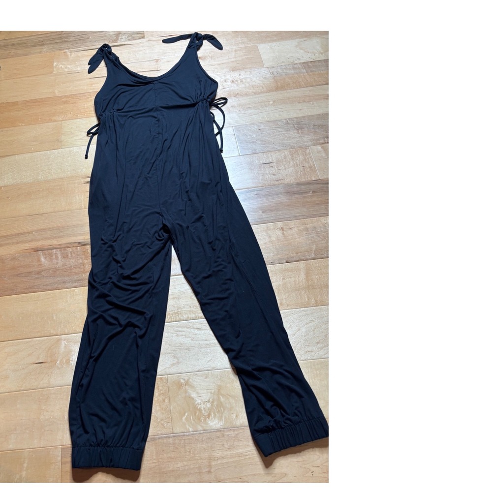 Isabel Ingrid & Isabel Jumpsuit Women L Black Maternity Tie Strap Jogger